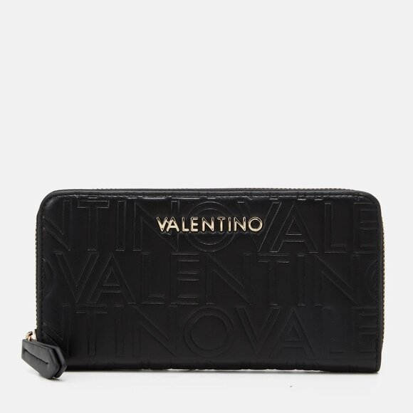 NWT Mario VALENTINO Signature Wallet logo embossed black large wallet gold logo - Picture 1 of 10